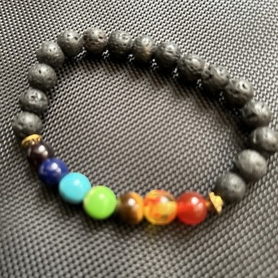 2 x 100% NATÜRLICHE LAVA 7 CHAKRA S8MM STEINE ENERGIE HEILUNG ARMBÄNDER