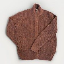 LL Bean Men  s Full Zip Waffle Sweater Brown Sweater Size Small Mock Neck