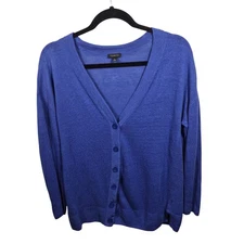 Talbots Sweater Womens S Blue 100% Linen Knit Cardigan Lightweight V Neck