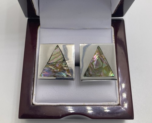 Boutons De Manchette (Cufflinks) En Argent Sterling Et Nacre - Taxco Mexique, Marque JSF 41416