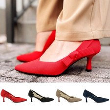 Women 2.1" Knit Pumps Pointed Toe Kitten Heels with Bow Low Heel Dress Shoes