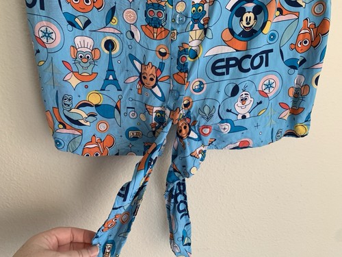 S/M Juniors Disney Parks Epcot Reimagined Button Tie Shirt Figment Ratatouille - Picture 3 of 8