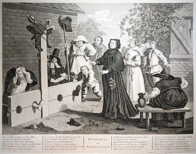 Kupferstich um 1890. Hudibras in Tribulation. W. Hogarth (1697-1764):