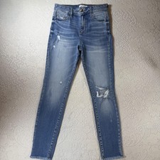 Cello Jeans Juniors 3 Blue High Rise Distressed Skinny Stretch Medium Wash Denim