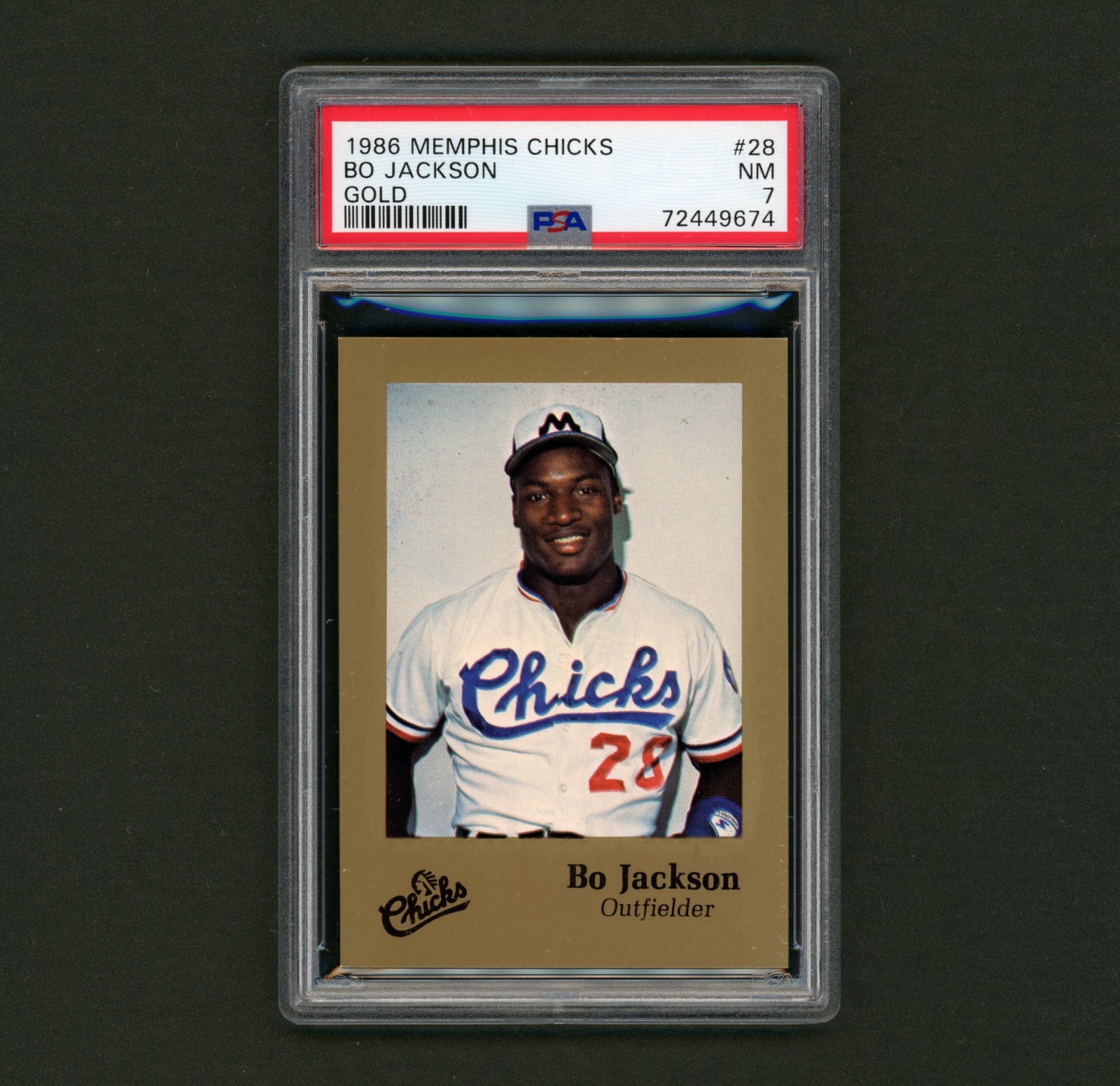 1986 Memphis Chicks Gold /10,000 Bo Jackson (Portrait) Minor League Rookie PSA 7