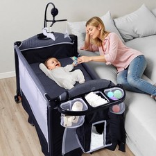 4 in 1 Pack and Play, Multifunction Baby Bassinet Bedside Crib, Portable Baby Nu