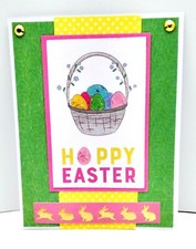 HOPPY EASTER Basket Of Eggs Holiday Greeting Card - Handmade A7 Size SALE