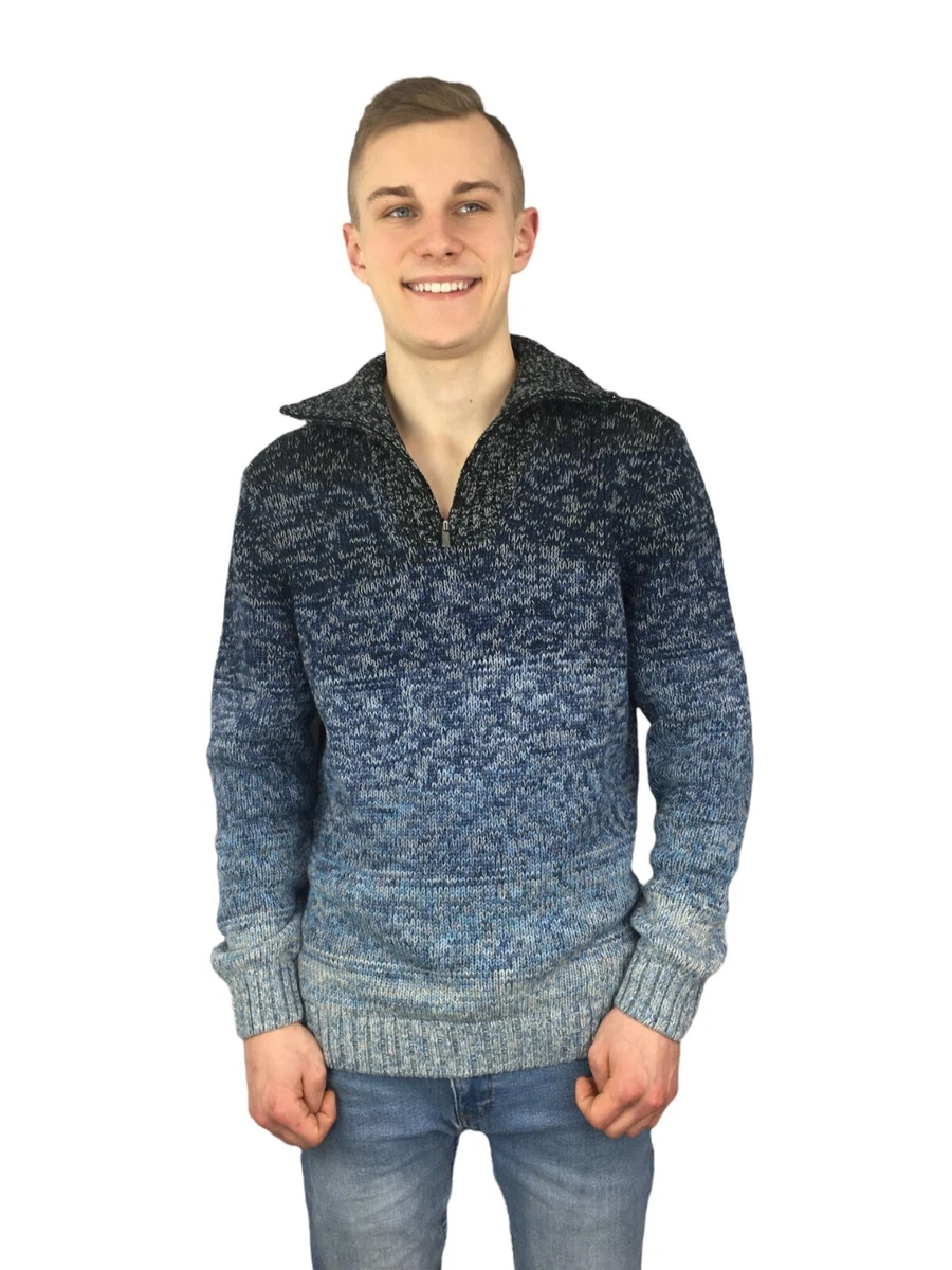 Ragman blau Kragen mit und | Reißverschluss Troyer eBay Strickpullover