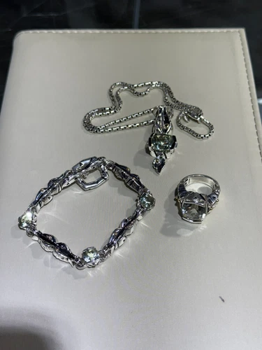 Vintage! John Atencio Green Amethyst Sterling 925 14k Gold Set Necklace Bracelet