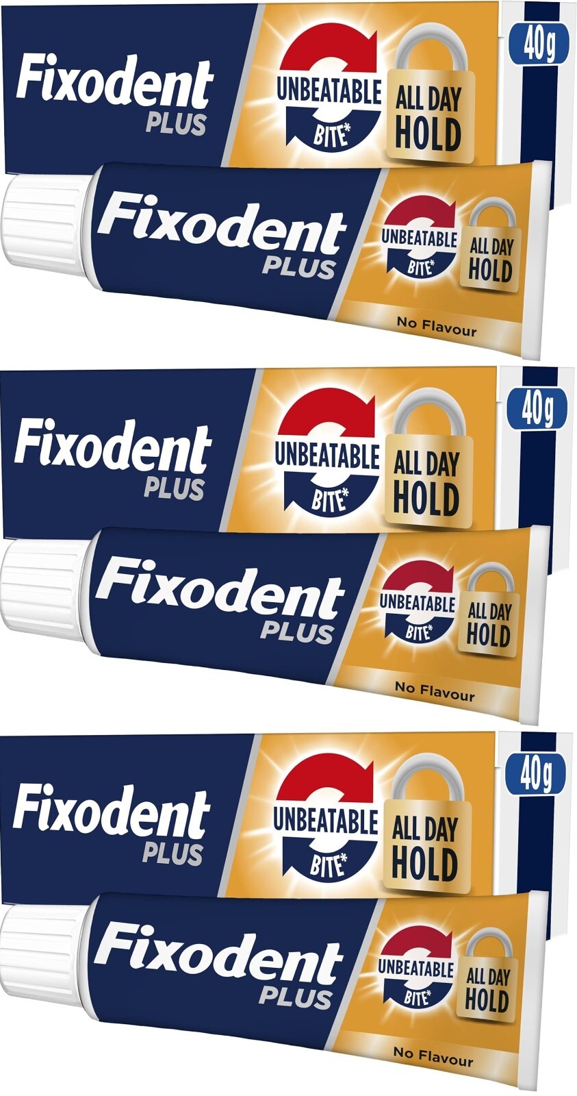 3 x Fixodent All Day Hold - 40g | Denture Premium Adhesive Cream Strong