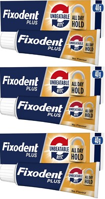 3 x Fixodent Plus Dual Power Best - 40g | Zahnersatz Premium Haftcreme Stark
