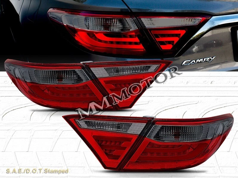 FIT FOR 2015-2017 TOYOTA CAMRY SE/LE/CE LED TAIL LIGHTS RED SMOKE.