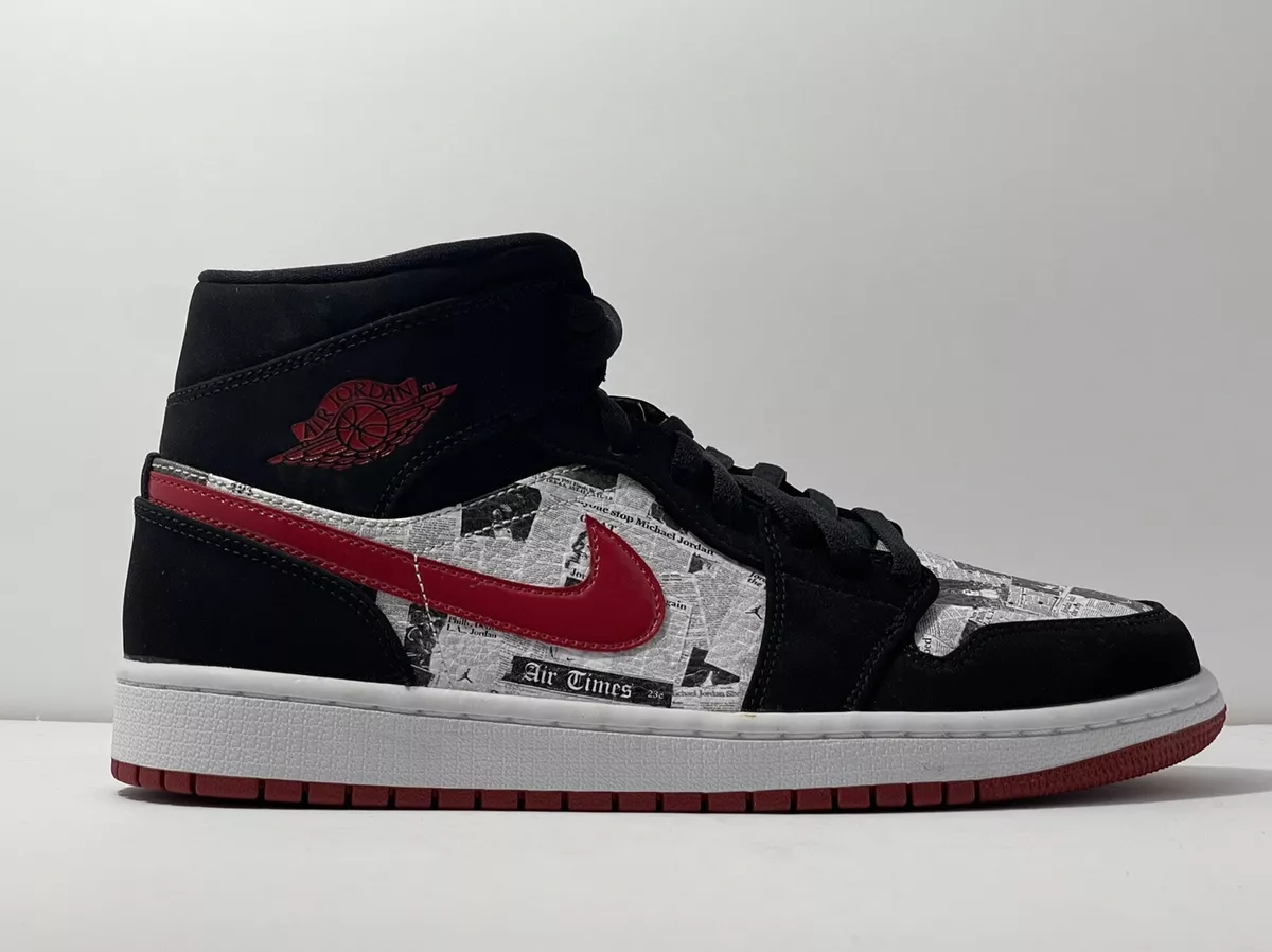 Nike Air Jordan 1 Mid Newspaper Air Times Black Red 852542-061 Men's Size 8.5 US