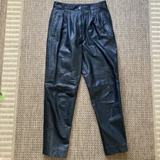 Vintage PIA RUCCI Black 100 Leather Pants - Size 10 Lined Pleated Pocket 28x27