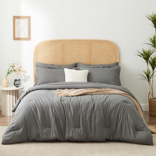 Comforter Set Grey Bed in a Bag,Grey Comforter 7 Pieces All Queen Dark
