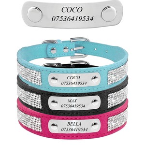 Personnalise Grave Strass Colliers Chien Animal Chat Chiot Nom Nom Col Xs L Ebay