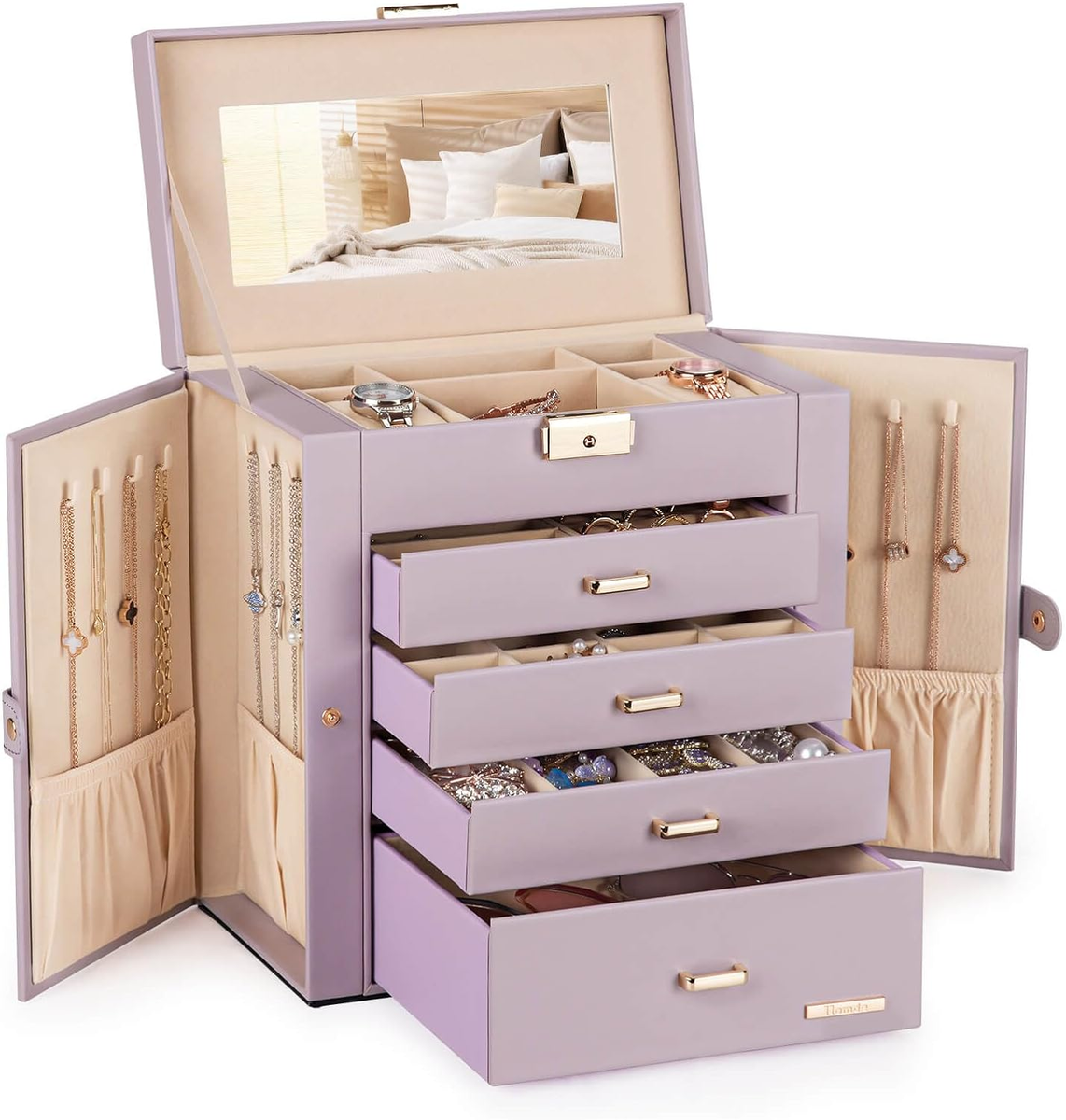 Elegant Grey Purple & Gold Jewelry Box - Lockable Organizer for