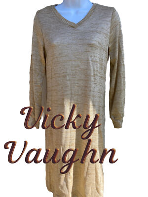 Womens Vintage Vicky Vaughn Cream Gold Sparkly Sweater Dress Size 7
