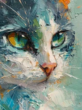 Abstract Cat Oil Painting 12x16 Art Print On Canvas