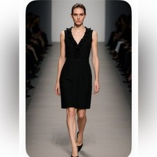 Escada black sleeveless sheath dress stretch wool ruffle collar belted 38 / 8