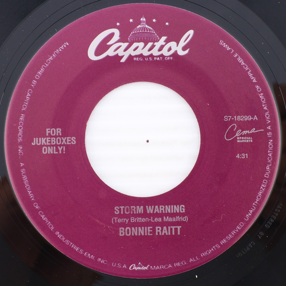 Bonnie Raitt – Storm Warning / Longing In Their Hearts 45 rpm 7