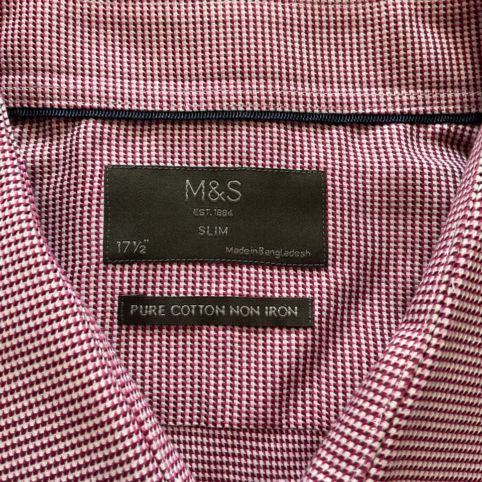 Camisa Marks & Spencer Para Hombre Grande 16.5 Granate y Blanco Algodón Abotonada Sin Planchar Foto 2 de 4