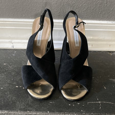 Diane Von Furstenberg metallic sling back peep toe heels sz 8