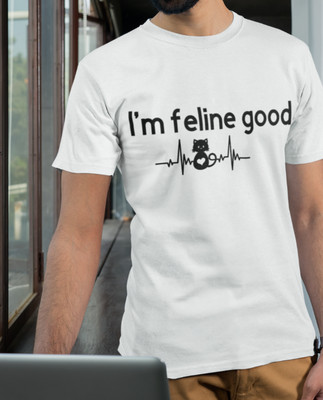 I'm Feline Good Cat Heart ECG Line T-Shirt in White/Black/Charcoal, Sizes S-4XL