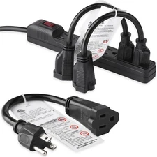 3 Pack 0.5ft Short Power Extension Cord Outlet Saver, SJTW 18AWG/13A, UL Listed