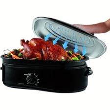 16QT Electric Roaster Oven w/ Self Basting Lid Turkey Roaster Oven , Steel Rack
