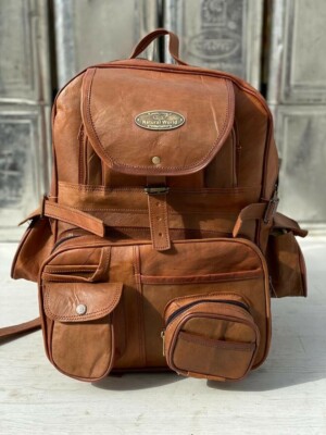 Vintage Leather Backpack Brown Rucksack Genuine Large Travel Bag