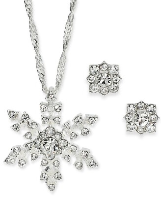 Charter Club Women's Two Piece Crystal Snowflake Necklace & Earring Gift Set NIB