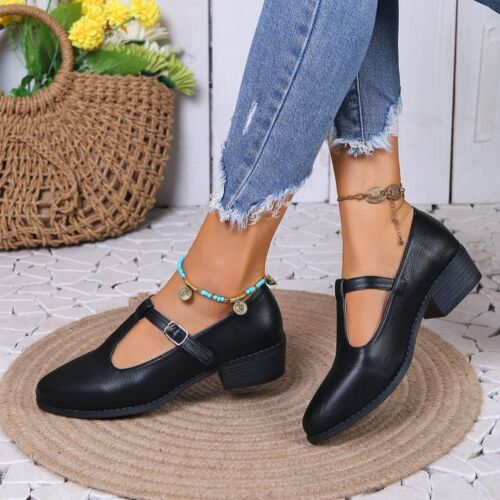 Retro Womens T Strap Bar Flats Mary Jane College Pumps Comfort Shoes Low Heels - Photo 1/10