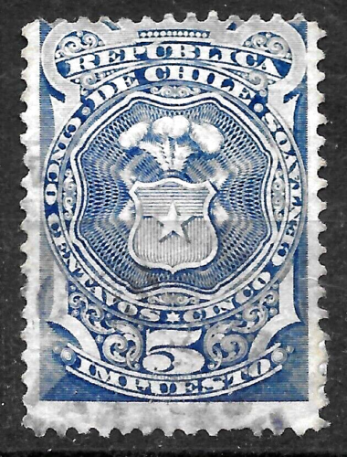 1890 Chile REVENUE  Fiscal  Postage Tax 5c Used VF - Picture 1 of 1