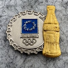 Coca-Cola Athens 2004 Olympic Games Silver Gold Tone Coke Bottle Lapel Pin