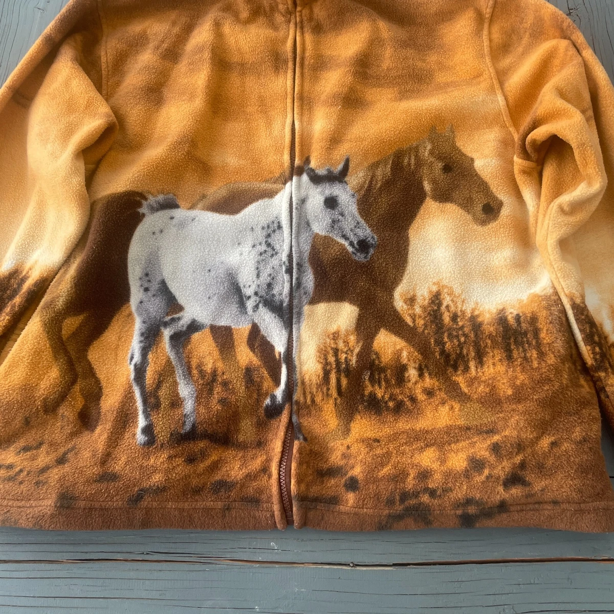Trail Crest Fleece Jacket Horse Full Zip Unisex 2XL Cozy Coat Long