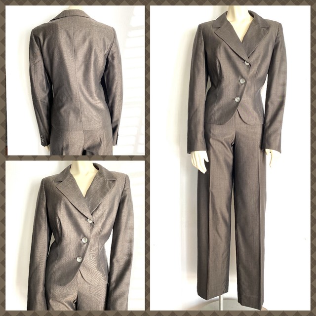 Max Mara wool/silk 2 piece brown tailored pants jacket suit set, size 10 Italy | eBay