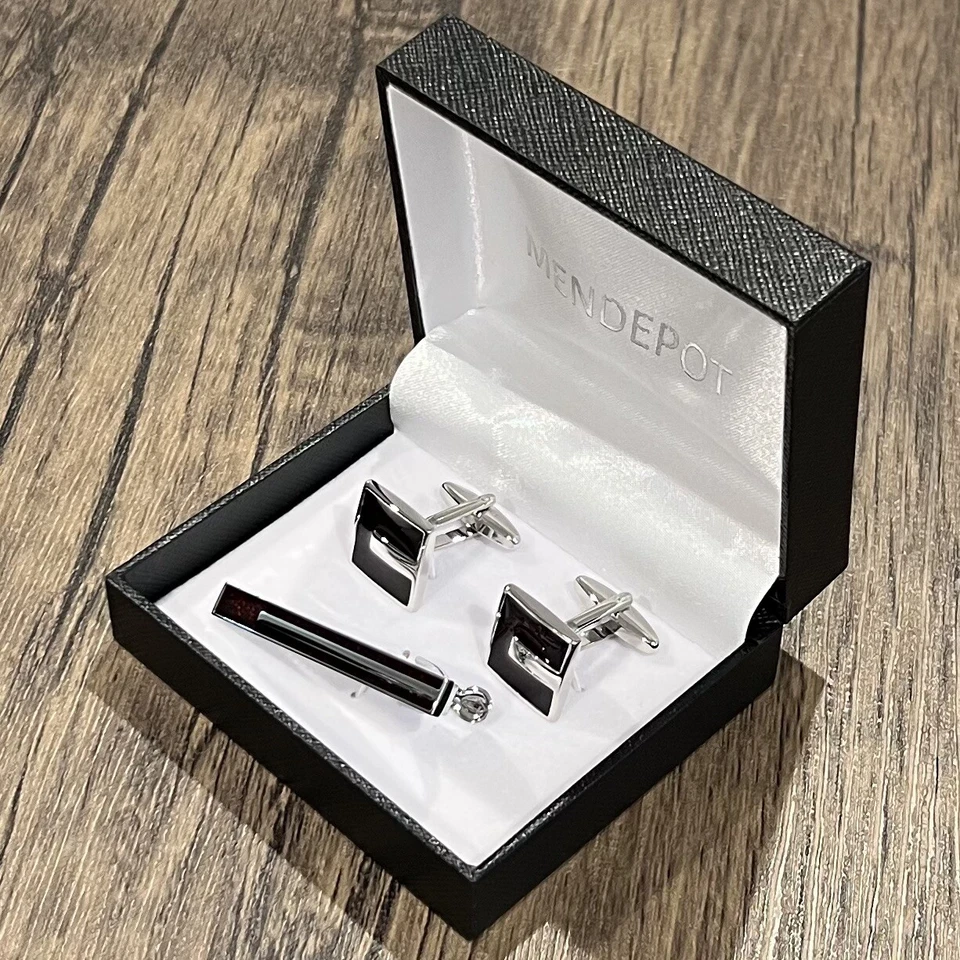 Burgundy Cufflinks And Tie Clip Set Men Birthday Wedding Gift Tie Bar With Box - Image 3 of 4