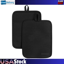KITCHENAID Ribbed Soft Silicone Pot Holder 2-Pack Set, Matte Black, 7"X9"