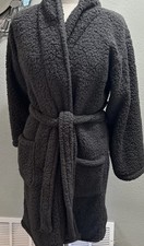 Pottery Barn Women's Teddy Bear Robe Bathrobe Sherpa Dark Gray