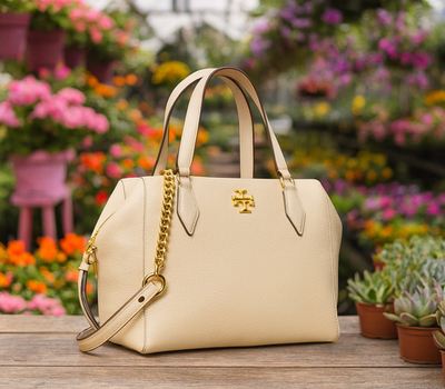 NEW Tory Burch KIRA Cream Pebbled Leather Satchel/Shoulder Bag