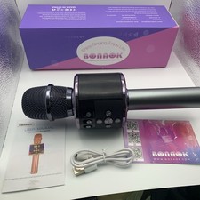 Bonaok Q78 Cordless USB Karaoke Microphone Handheld Stand-Held Purple Black