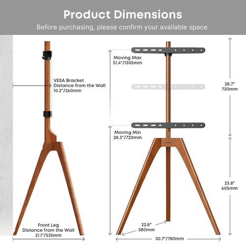 PUTORSEN Premium Holz Staffelei TV Ständer, verstellbares Stativ 45-65 Zoll, Nussbaum  - Bild 3 von 7