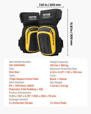 Knee Pads for Work, Extended Heavy Duty Construction Knee Pads with 2 Extensi...