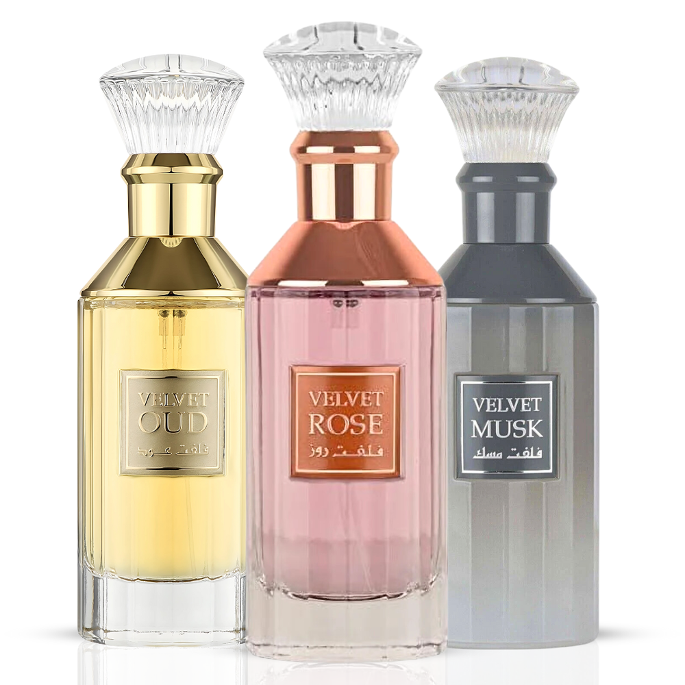 Velvet Oud, Velvet Rose & Velvet Musk Eau De Parfum Sprays 100ML By Lattafa