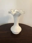 Vtg Fenton Silver Crest Milk Glass Vase Double Crimped Ruffled Edge 8" Tall
