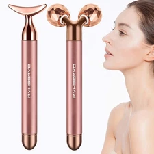 2-IN-1 Electric Face Massager Roller 24k Rose Gold Face Roller, 3D Roller and Un