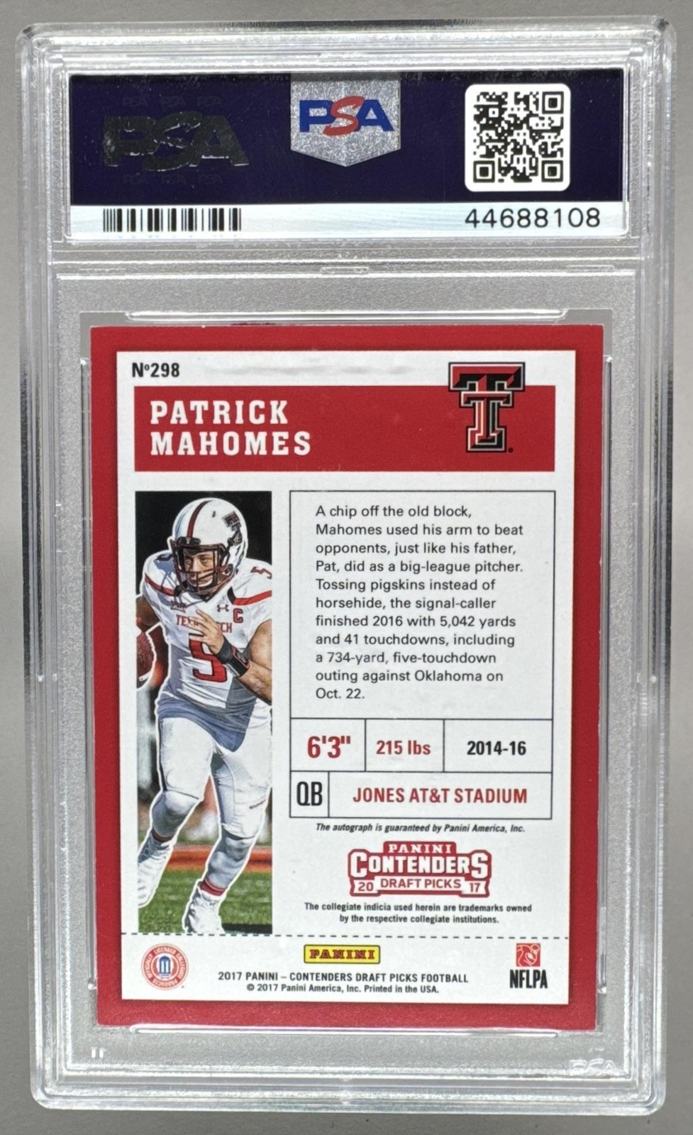Patrick Mahomes II 2017 Panini Contenders Draft Picks #298 RC Rookie Auto PSA 8 view 2