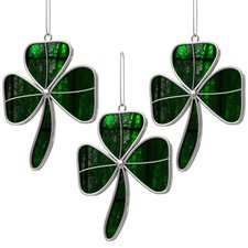 Set 3 Irish Shamrock Stained Glass Panels Suncatcher for Windows Hangings Sha...