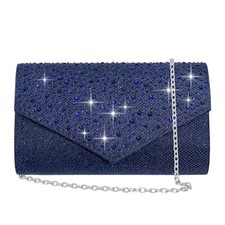 Women Evening Bag Clutch Rhinestone Envelope Party Handbag Bridal Navy Blue